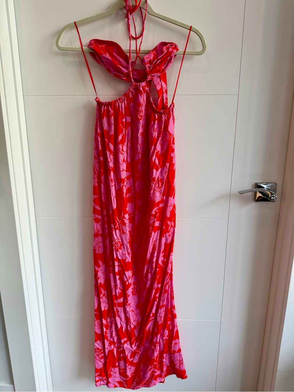 Pink & Red Floral Halter Maxi Dress